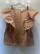 A New Day Women/Girl Flutter Sleeve Brown Top Sz M