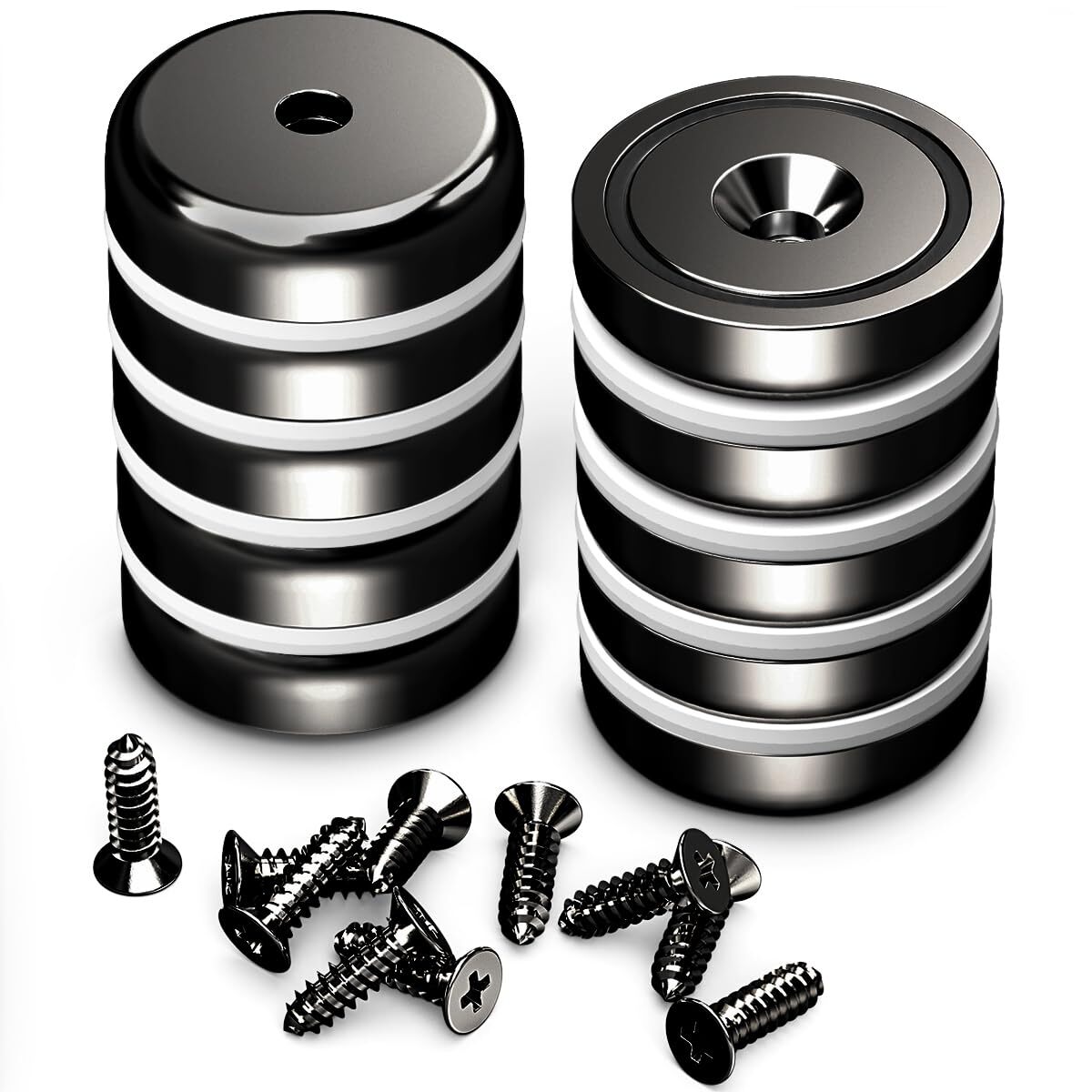 Neodymium Round Base Cup Magnets with Heavy Duty Countersunk Hole, Black 110 ...