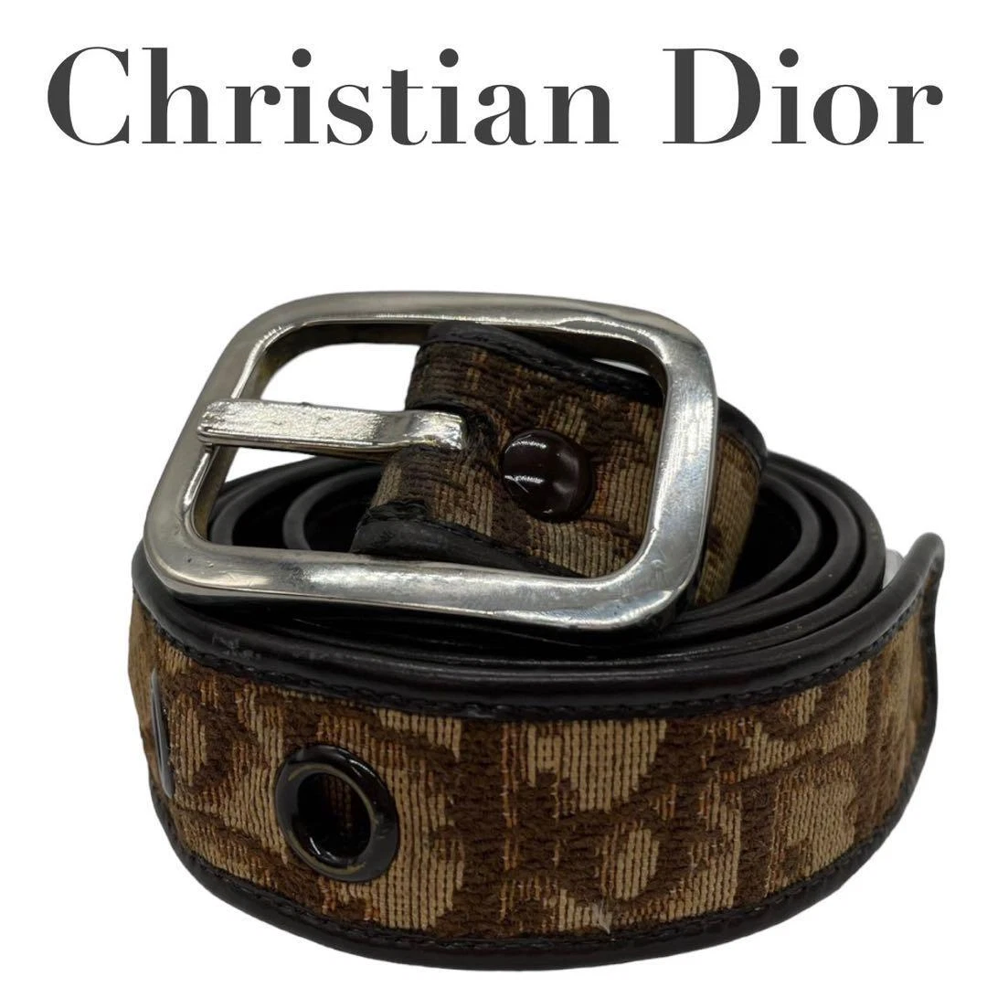 Ceinture cuir toile marron Christian Dior avec motif trott cm x 95 cm