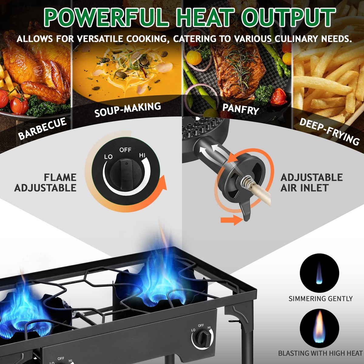 ボクシング BBQ Zokop Portable Propane 225000-BTU 1-3 Gas Burners Outdoor