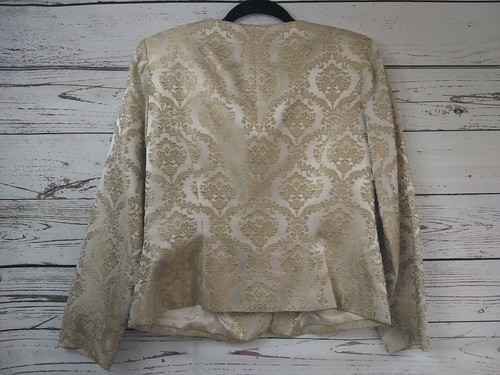 Vintage Black Tie Oleg Cassini Jacket Size 8P Embellished Gemstones & Brocade - Picture 5 of 12