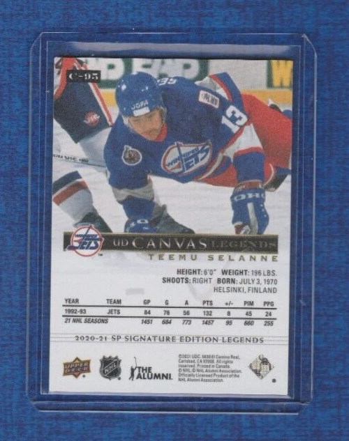 2020-21 SP Signature Edition Legends UD Canvas # C-95 Teemu Selanne - Image 2 of 2