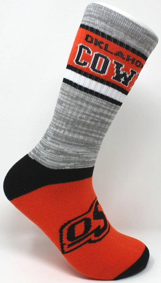 Oklahoma State Cowboys NCAA For Bare Feet Double Deuce Gray Crew Socks *Large - Image 4 of 4