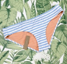 J. CREW Surf hipster bikini bottom in stripe L1479 BLUE IVORY SZ L SWIM NEW
