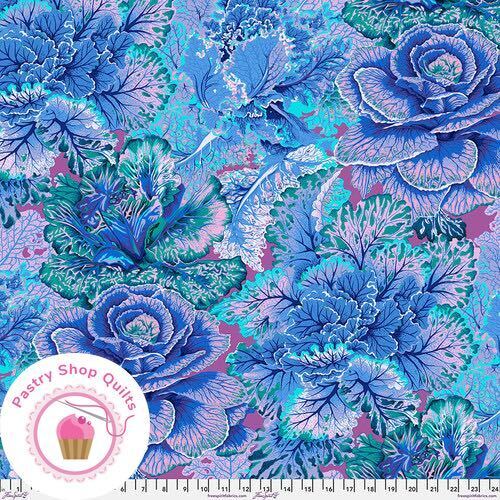 KAFFE FASSETT Free Spirit CURLY KALE J120 Blue Floral Quilt Fabric - Picture 1 of 5