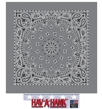 USA MADE Hav-A-Hank CHARCOAL GRAY PAISLEY BANDANA Face Mask Neck SCARF Head Wrap