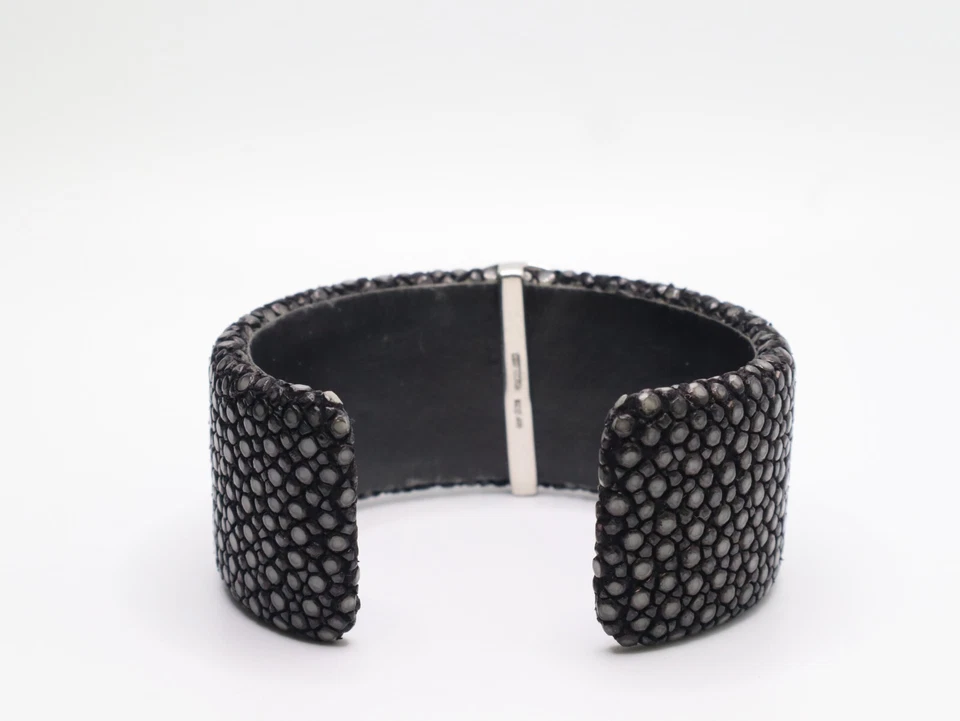 纯银 925 蓝色蓝宝石和立方氧化锆皮革手镯 5 英寸手链 — 第 3/4 张图片