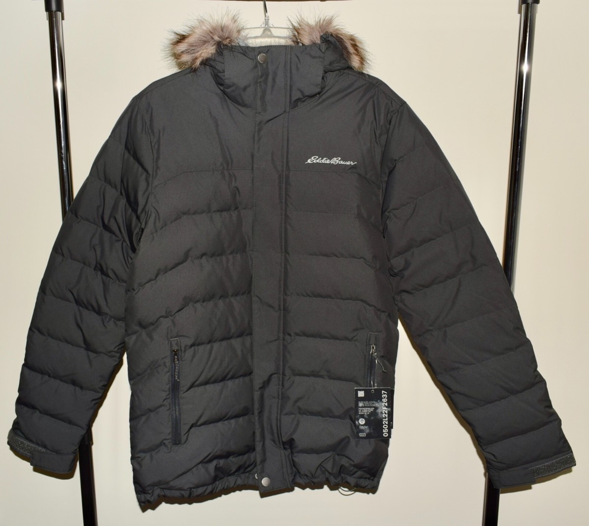 New Mens Eddie Bauer Coat 2XL Fur Trim Hooded Gray Boundary Pass