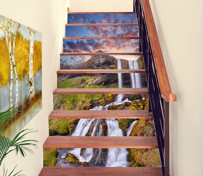 3D Waterfall Stone ZHU808 Stairs Risers Decoration Photo Mural Vinyl Wallpaper