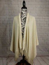 Cejon women's fringed one size fits most draping shawl faux fur trim Clo1