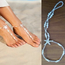 Crystal Starfish Anklet Elastic Ankle Bracelet Barefoot Beach Footchain Jewelry