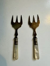 Set of TWO, 3 TINE SERVING FORK! Vintage EPNS silverplate: PEARLIZED handles