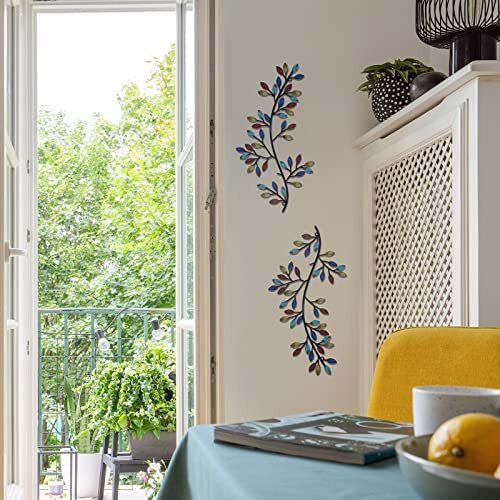 Hotop 2 Pieces Metal Tree Leaf Wall Decor Vine Olive Branch Leaf Bright Color - Picture 6 of 6