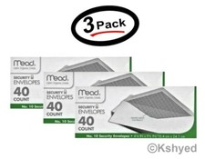 Mead Security Envelopes 10, 75214, 4 1/8" x 9 1/2" 40 Ct Each 3 PACK - New