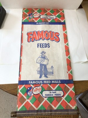 Vintage Famous Feed Mills 25 Lb. Advertising Paper Bag Nashville Tenn.  Unused