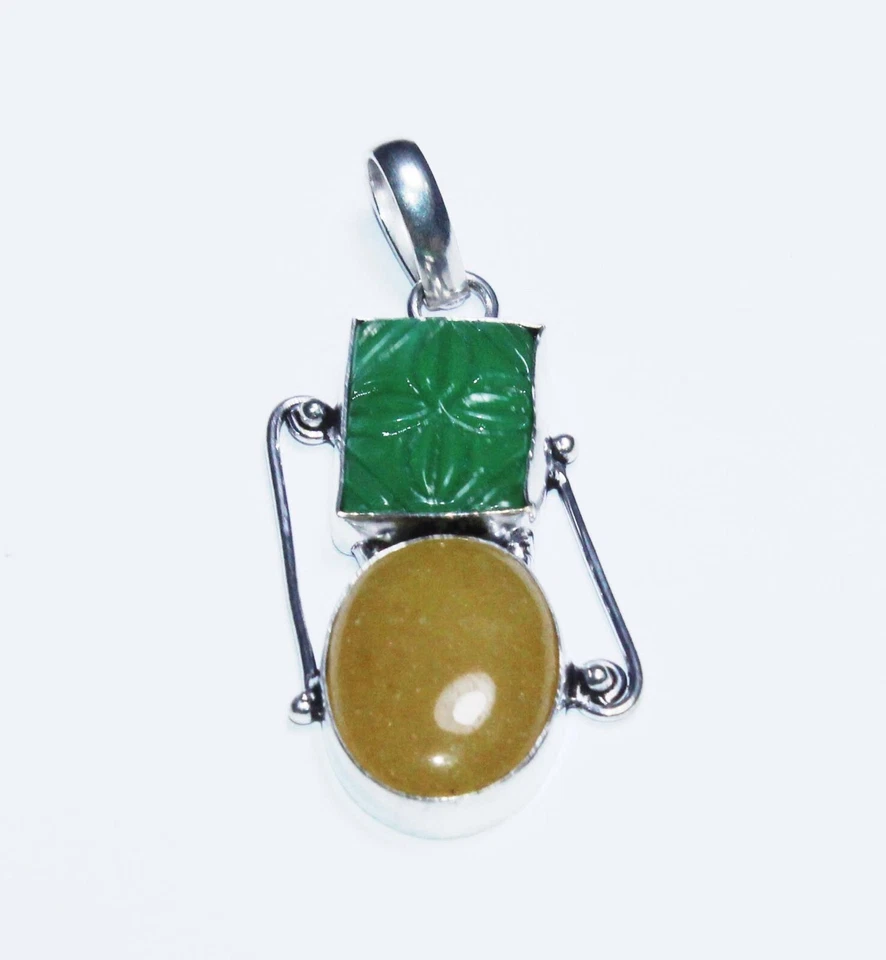 Colgante hecho a mano de piedras preciosas de ónix tallado de calcita joyería tamaño 2 pulgadas Foto 2 de 4