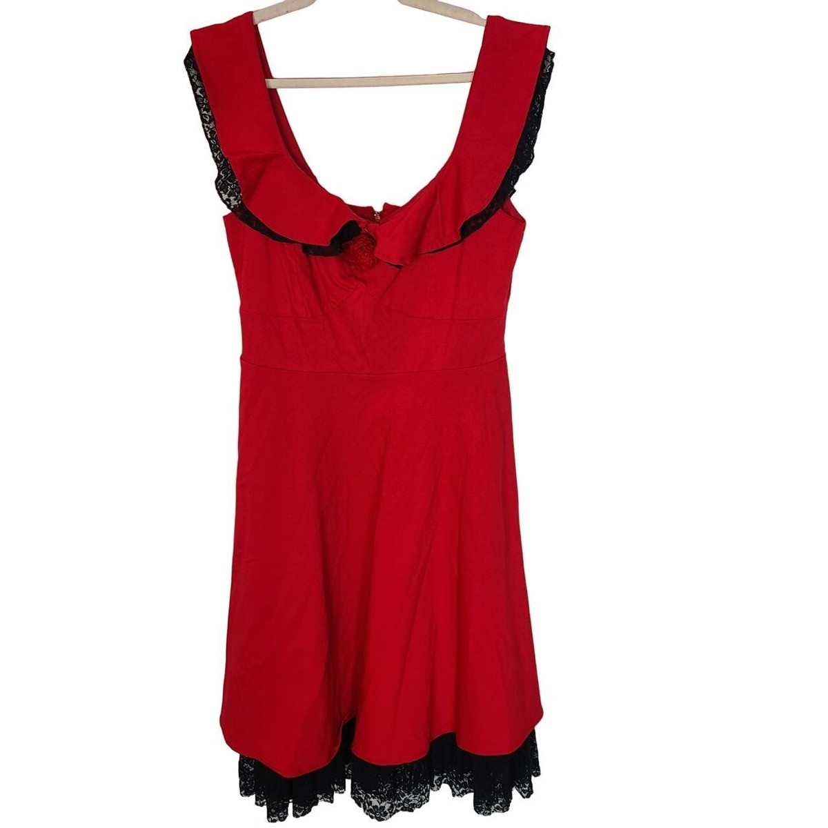 Torrid Womens 14 Red Black Lace Trim Sleeveless Peter Pan Fit & Flare Dress Torrid Womens 14 Red Black Lace Trim Sleeveless Peter Pan Fit & Flare Dress