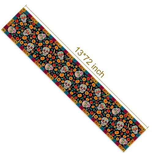 Dia De Los Muertos Table Runner Linen Mexican Sugar Skull Day of The Dead Alt... - Picture 5 of 5