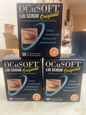 3 OCuSOFT Lid Scrub Original Pre-Moistened Pads for Eyelids 30CT Each Exp10/25