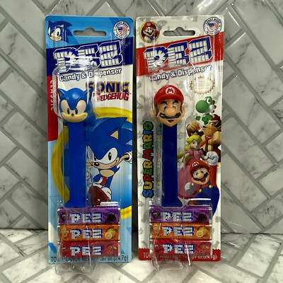 Lot of 2 Pez Dispensors & Candy Mario & Sonic The Hedgehog Nintendo SEGA