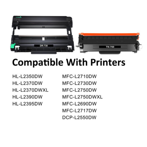TN760 Toner DR730 Trommelkassette für Brother MFC-L2690DW MFC-L2710DW L2550DW Set - Bild 3 von 12