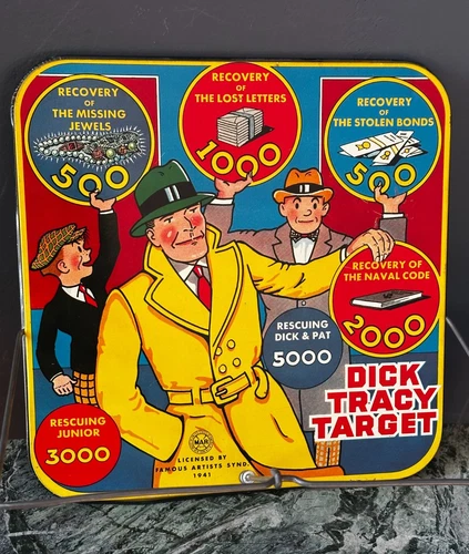 Vintage 1941 Dick Tracy Target Toy Boardgame Marx Toys Reversible Tin Litho
