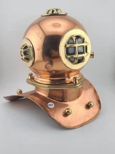 Vintage Copper & Brass Small Replica Deep Sea Scuba Diver Diving Helmet 8"x8".