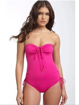 Juicy Couture Beach Royalty Candy Bar Bandeau One Piece Swimsuit Small Pink