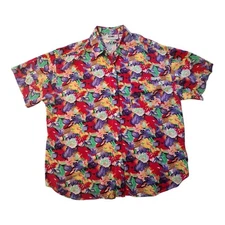Vtg Gitano Women’s Floral Print Button Down Short Sleeve Shirt Size Large