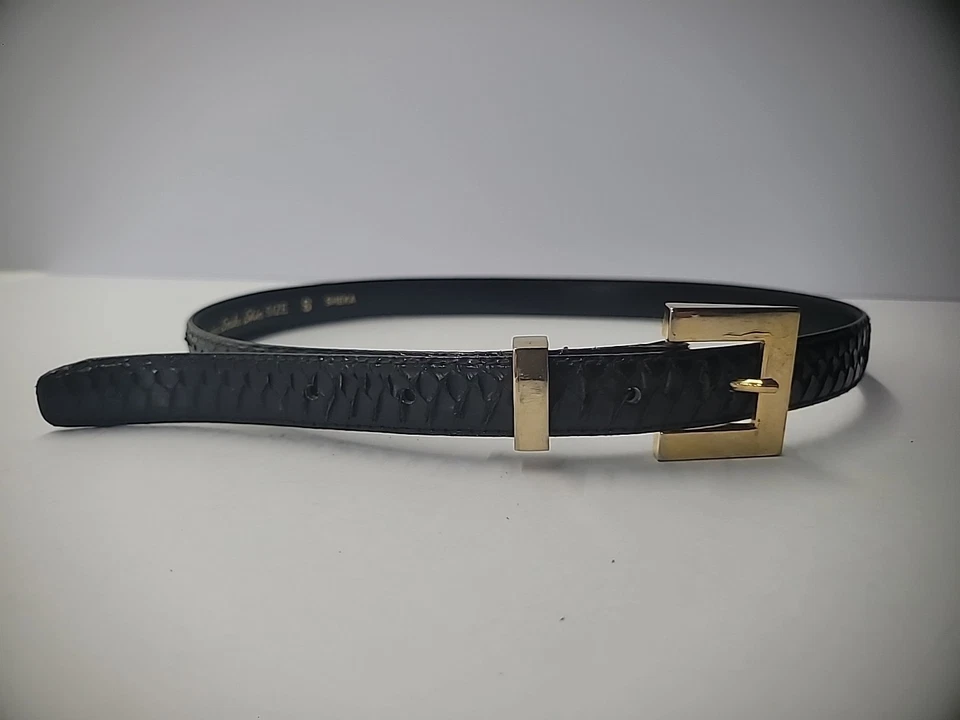Cinturón de piel de serpiente vintage para mujer S pequeño negro tono dorado herrajes Foto 2 de 4