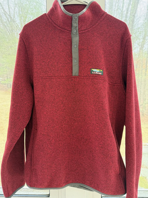 LL Bean Men's Mock Neck Sweater 4-Buttons Burgundy Slightly Fitted Size L