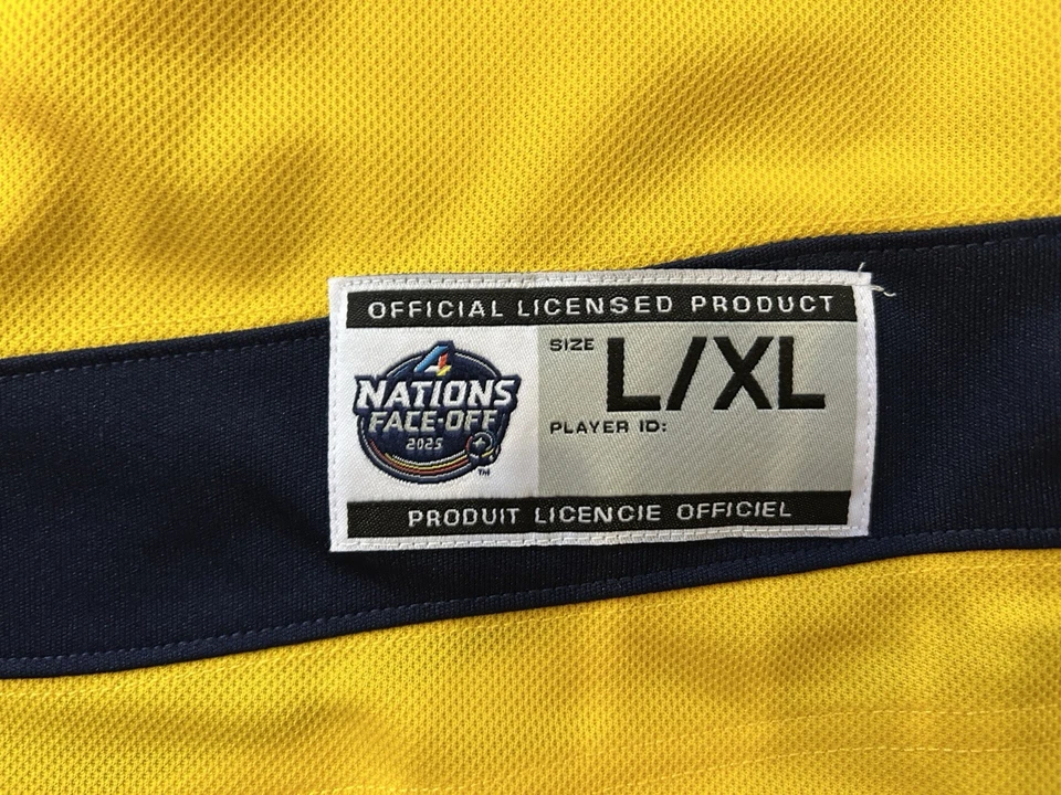 Camiseta deportiva amarilla cara a cara Mika Zibanejad #93 4 naciones L/XL NHL jóvenes niños Suecia Foto 4 de 4