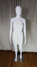 Forever 21 White Ribbed Bodycon Mini Dress Button Front Spaghetti Strap M