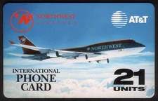 21u Northwest Airlines 'International Phone Card' Shows Airplane USED Phone Card