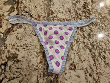 True Vintage Victoria Secret Polka Dot Ruffle Trim Cotton V String Panty Medium