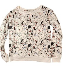 Vintage Disney 101 Dalmatians Sweatshirt Womens Small White Allover Puppy Print