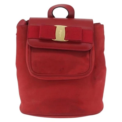 Salvatore Ferragamo Vara Sac À Dos Cordon Cuir Et Daim Rouge Daim - Photo 1/4