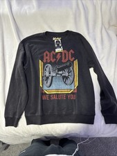 NWT AC/DC Sweatshirt Mens Black We Salute You Music Rock Sweater Size Medium