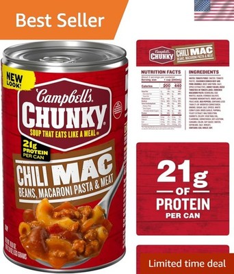 Campbell's Chunky Chili Mac Soup, 18.8 oz Can   High Protein, Comfort Food