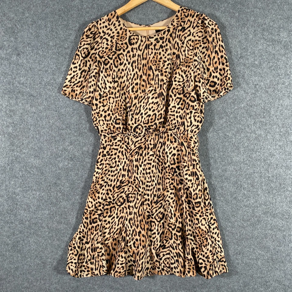 Portmans Dress Womens 10 Brown A Line Leopard Print Evening Formal Flowy J5