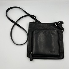 Vintage Fossil Black Pebbled Leather Small Crossbody Bag Purse Zip Card Holder