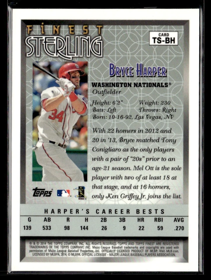 2014 Finest #TS-BH Bryce Harper Refractor Near Mint - Image 2 of 2