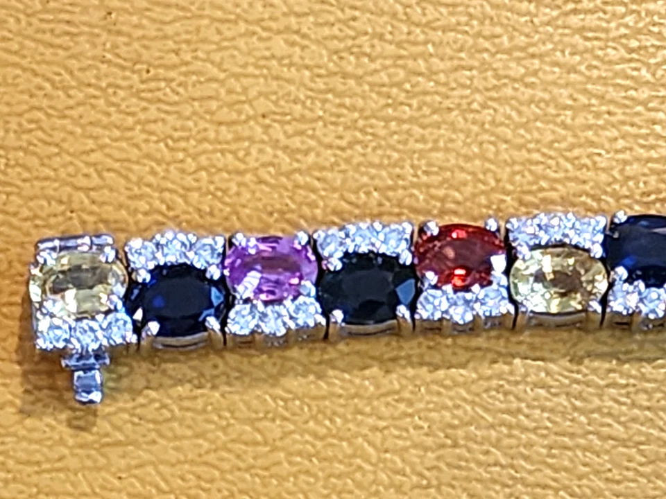7" Sapphire Ruby Citrine Diamond Tennis Bracelet 14kt Gem Line - Image 3 of 4