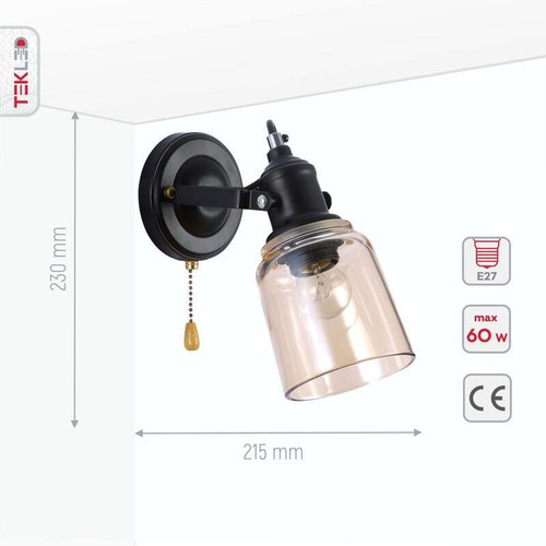 Glass Cone Wall Light Adjustable with Pull Down Switch TEKLED - Picture 19 of 21
