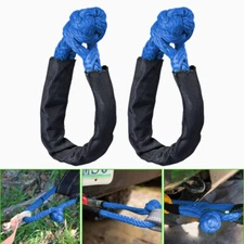 2pcs 1/2" SOFT SHACKLE Synthetic Rope Recovery Tow Strap 38000 LBS ATV UTV Blue