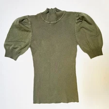 The Slope women's top. sz M. Mock Turtleneck Puffed sleeves. Rayon Blend Olive 