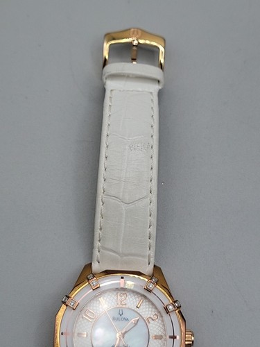 Bulova Marine Star MOP Ladies Watch White Leather 98R150 Diamond Bezel 36mm 7.5" - Picture 17 of 24