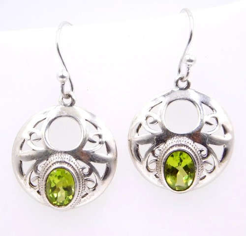 4.70 Gm 925 Sterling Silver Natural Peridot Cut Stone Handmade Earring Size 1.3" - Picture 3 of 5