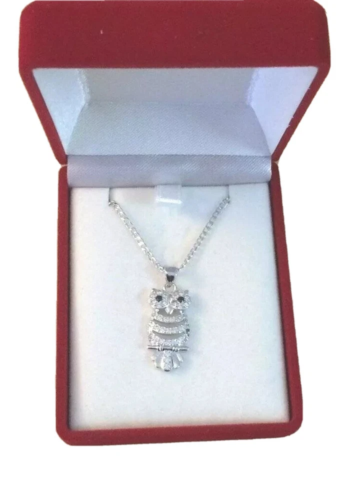 Retro Owl Pendant Necklace AAA Austrian Zircon 18K White Plated Cz stones Bamoer - Imagem 2 de 2