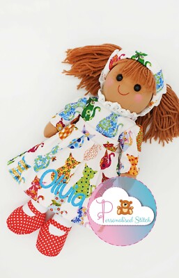 Personalisierte Stoffpuppe Katzen Katzenmotiv Baby bestickt Geburtstag Mädchen Taufe